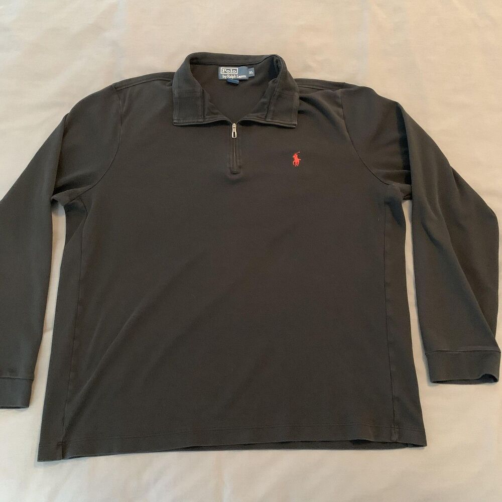 Polo Ralph Lauren Sweater Mens XL Black Pima Cotton Quarter‎ Zip Pullover